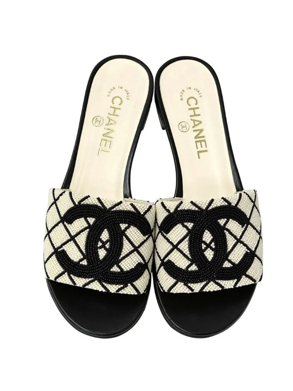 Chanel Sandals CC Logo Beads White Black 38 Summer - Picture 5 of 14